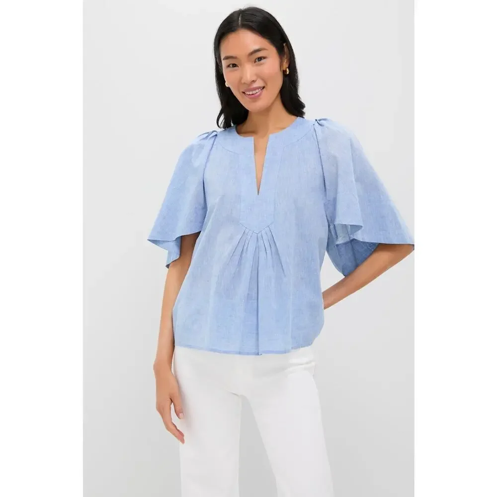 POMANDER PLACE Chambray Finley Flutter Sleeve Top Size XL NWT